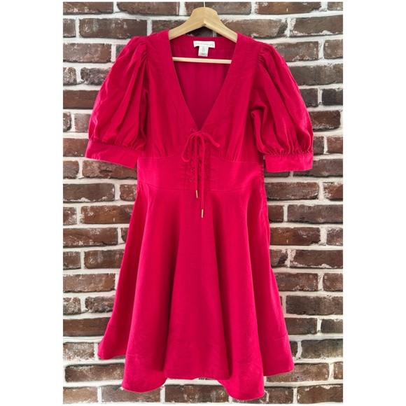 House of Harlow 1960 Dresses & Skirts - House of Harlow 1960 Linen Blend Puff Sleeve Corset Dress in Bright Pink, Size 4